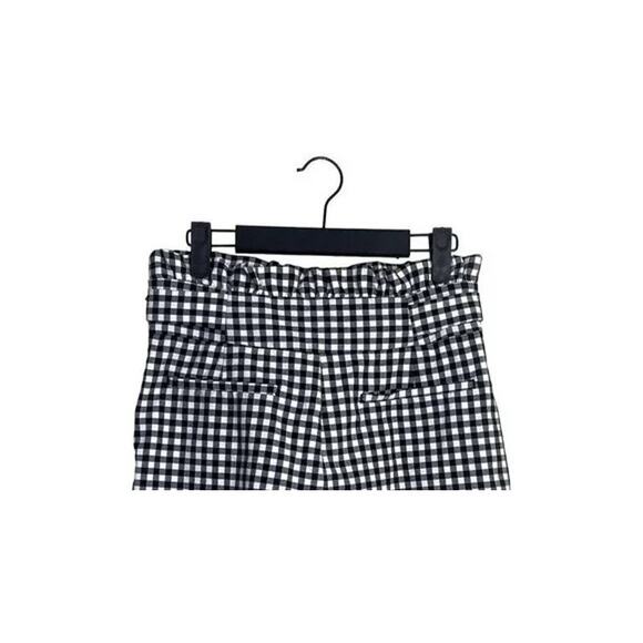 ZARA Paperbag Checker Tie Shorts Hi Waist Ruffles Side Zip Pockets S Black White - Picture 11 of 15